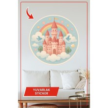 KOSS Dijital Masal Şatosu Gökkuşağı Yuvarlak Sticker Renkli Bulutlu Temalı Dekoratif Çıkartma Çocuk Odası Duvar