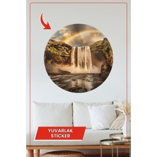 KOSS Dijital Gökkuşağı ve Şelale Manzaralı Yuvarlak Sticker Doğa Temalı Dekoratif Duvar Süsü