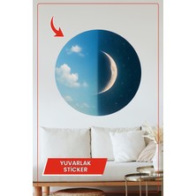 KOSS Dijital Gece ve Gündüz Hilal Temalı Yuvarlak Sticker Estetik Duvar Dekor Ürünü