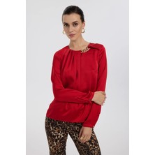 Ekol Kadın Zincir Aksesuarlı Önü Drapeli Bluz  2007