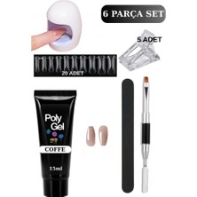 Uni Zer 6 Parça Evde Tırnak Uzatma Poly Gel Seti Protez Tırnak Yapma Mini Uv LED Uygulama Seti Coffe