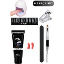 Uni Zer 6 Parça Evde Tırnak Uzatma Poly Gel Seti Protez Tırnak Yapma Mini Uv LED Uygulama Seti Mercan