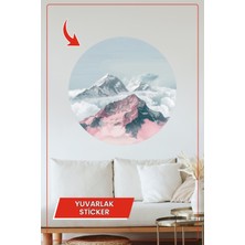 KOSS Dijital Pembe ve Beyaz Tonlarda Dağ Manzarası Yuvarlak Minimalist Modern Duvar Dekor Stickerı