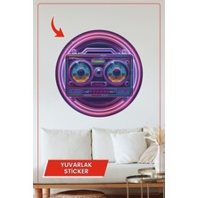 KOSS Dijital Neon Renkli Retro Müzik Çalar Tasarımlı Yuvarlak Sticker Duvar Dekoru Ev Ofis Iş Yeri Için