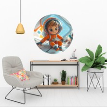 KOSS Dijital Küçük Astronot Renkli Yuvarlak Sticker, Yuvarlak Şekilli Sticker, Çocuk Odası Duvar Dekoru