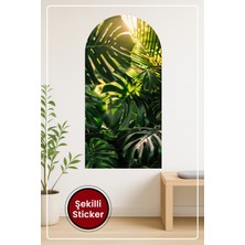 KOSS Dijital Oval Şekilli Manzara Sticker Tropikal Yaprak Temalı Fotoğrafik Duvar Sticker