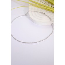 925 Ayar Gümüş 1,5mm Taşlı Klasik Su Yolu Kolye