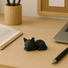Sora Design Siyah Uyuyan Kedi Figürü, Dekoratif Low Poly Masaüstü ve Pencere Süsü