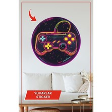 KOSS Dijital Neon Oyun Konsolu Tasarımlı Yuvarlak Sticker Duvar Dekoru Ev Ofis Oyun Alanı Için