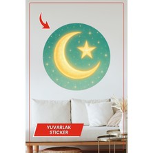 KOSS Dijital Hilal Ay Yıldız Gece Yuvarlak Sticker Dekoratif Çıkartma Duvar Çocuk Odası Masalsı Tasarım