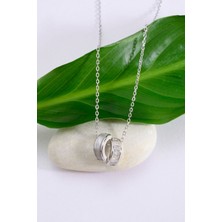 Altın Kaplama 925 Ayar Gümüş Çift Yarım Halka Motifli Sedefli & Baget Taşlı Kolye