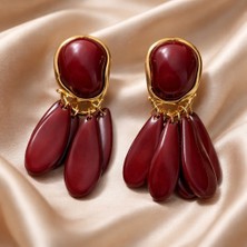 Çelik Kadın Bordo Sallantılı Küpe