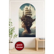 KOSS Dijital Deniz ve Kadın Figürü Oval Şekilli Duvar Sticker Hayal Gücü Yüksek Sanatsal Tasarım