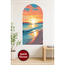 KOSS Dijital Oval Şekilli Gün Batımı Sahil Manzaralı Dekoratif Duvar Sticker Ev Ofis Için Modern Süs