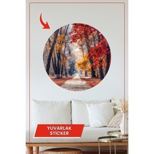 KOSS Dijital Sonbahar Renkleriyle Orman Yolu Temalı Yuvarlak Sticker Modern Duvar Dekoru