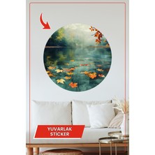KOSS Dijital Sonbahar Yaprakları ve Göl Yansımaları Yuvarlak Sticker Dekoratif Doğa Temalı Duvar Süsü