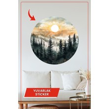 KOSS Dijital Sisli Orman Yuvarlak Sticker Güneşli Manzara Suluboya Tarz Dekoratif Çıkartma Ev Ofis Duvar Dekoru