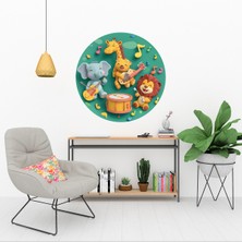 KOSS Dijital Müzisyen Neşeli Hayvanlar Yuvarlak Sticker, Yuvarlak Şekilli Sticker, Çocuk Odası Duvar Dekoru
