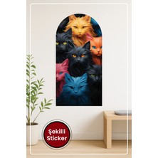 KOSS Dijital Oval Şekilli Soyut Renkli Sevimli Kediler Dekoratif Duvar Sticker Ev Ofis Salon Hol Çocuk Odası