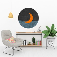 KOSS Dijital Boho Tarzı Ay Yuvarlak Sticker, Yuvarlak Şekilli Duvar Stickerı, Bohem Tarzı Manzara Duvar Dekoru