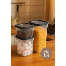 Nesto Home 3'lü Set Purelife Şeffaf Kare Erzak ve Bakliyat Saklama Kabı Deterjan Kutusu 1X680 1X1250 1X1850 ml