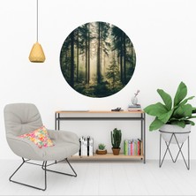 KOSS Dijital Muhteşem Sisli Orman Yuvarlak Sticker, Yuvarlak Şekilli Sticker, Soyut Orman Manzarası Duvar Dekoru