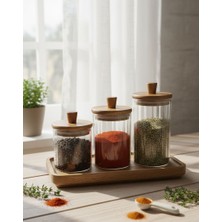 Mien 3’lü Akasya Ahşap Kapaklı Baharat Seti -Altlıklı Baharat Seti - 3 Boy Akasya Kapaklı Baharatlık