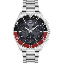 Quantum Erkek Kol Saati Paslanmaz Çelik Kasa Silver Kordon Lacivert Kadran Kırmızı Mavi Detay 10 Atm