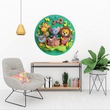 KOSS Dijital Müzisyen Sevimli Hayvanlar Yuvarlak Sticker, Yuvarlak Şekilli Sticker, Çocuk Odası Duvar Dekoru