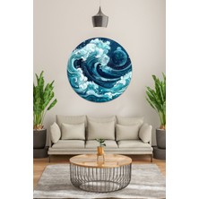 KOSS Dijital Deniz Dalgaları ve Günbatımı Yuvarlak Sticker, Yuvarlak Şekilli Sticker, Manzara Duvar Dekoru