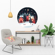 KOSS Dijital Yılbaşı Karlı Şehir Yuvarlak Sticker, Yuvarlak Sticker, Yeni Yıl Çocuk Bebek Odası Duvar Dekoru