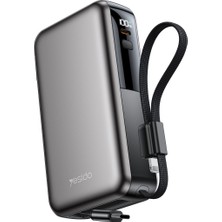 Yesido Dijital Göstergeli 10.000 Mah 22.5W Pd Hızlı Şarj Destekli Dahili Type C ve Lightning Uzayıp Kısalan Kablolu 5in1 Powerbank
