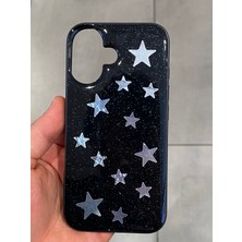 Iphone 16 Uyumlu Yıldız Desenli Epoksi Kılıf Simli Parıltılı Silikon Telefon Kılıfı