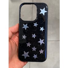 Iphone 16 Pro Uyumlu Yıldız Desenli Epoksi Kılıf Simli Parıltılı Silikon Telefon Kılıfı