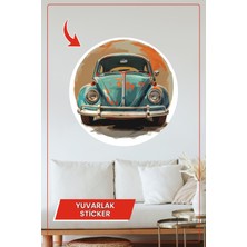 KOSS Dijital Retro Klasik Araba Yuvarlak Sticker Turuncu ve Mavi Eskitme Tasarımlı Dekoratif Çıkartma Ev Ofis