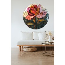 KOSS Dijital Vitray Gül Deseni Yuvarlak Sticker, Yuvarlak Şekilli Sticker, Soyut Renkli Gül Duvar Dekoru