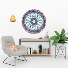 KOSS Dijital Rengarenk Etnik Çiçek Deseni Yuvarlak Sticker, Yuvarlak Şekilli Duvar Stickerı, Çiçekli Duvar Dekoru