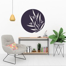 KOSS Dijital Minimal Çiçekli Mavi Yuvarlak Sticker, Yuvarlak Şekilli Duvar Stickerı, Modern Soyut Duvar Dekoru