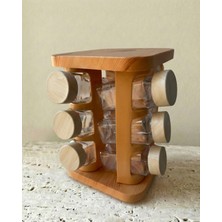 Leelahome 12'li Set Ahşap Desenli Döner Standlı Kare Baharatlık 140 ml - Açık Kahve