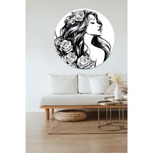 KOSS Dijital Siyah Güller ve Soyut Kadın Yuvarlak Sticker, Yuvarlak Şekilli Sticker, Modern Duvar Dekoru