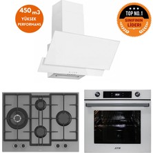 Ferre ve Afm Tech Marka Greyva Turbo Gri-Beyaz Ankastre Set (ED078-WFA Wok+ FM7701 + FM3301)