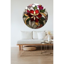 KOSS Dijital Vitray Çiçek Deseni Yuvarlak Sticker, Yuvarlak Şekilli Sticker, Modern Soyut Renkli Duvar Dekoru