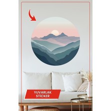KOSS Dijital Mavi Dağlar Gün Doğumu Yuvarlak Sticker Minimal Manzara Tarzı Dekoratif Çıkartma Ev Ofis