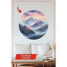 KOSS Dijital Sisler Içinde Dağlar Manzaralı Yuvarlak Sticker Pastel Renkli Doğa Duvar Dekoru