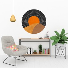 KOSS Dijital Boho Tarzı Güneş Yuvarlak Sticker, Yuvarlak Şekilli Duvar Stickerı, Bohem Tarzı Manzara Duvar Dekoru