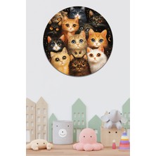 KOSS Dijital Sevimli Kediler Yuvarlak Sticker, Yuvarlak Şekilli Sticker, Soyut Tatlı Hayvanlar Duvar Dekoru