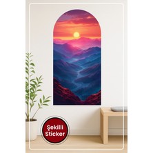 KOSS Dijital Oval Şekilli Gün Batımı Manzaralı Sticker Dağ ve Nehir Temalı Dekoratif Duvar Sticker