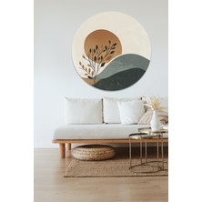 KOSS Dijital Bohem Tarzı Manzara Yuvarlak Sticker, Yuvarlak Şekilli Sticker, Soyut Minimal Duvar Dekoru
