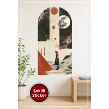 KOSS Dijital Oval Şekilli Manzara Sticker Uzay Temalı Sanatsal Görsel ve Figürlü Duvar Sticker