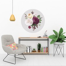 KOSS Dijital Modern Renkli Güller Yuvarlak Sticker, Yuvarlak Duvar Stickerı, Çiçek Buketi Desenli Duvar Dekoru